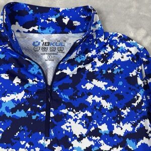 IBKUL 1/4 Zip Top Womens Size S Blue Camo Mock Neck Blue/Navy  UPF 50 Breathable